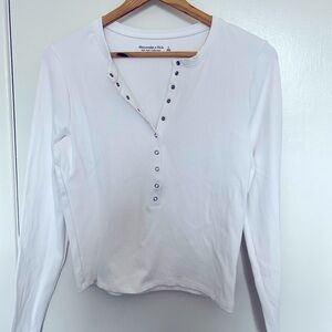 Abercrombie White Ribbed Long Sleeve Shirt